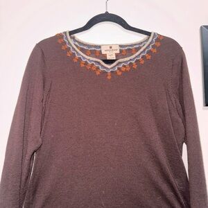 Woolrich Vintage 100% Wool Brown Sweater with Orange and Blue Detailing
